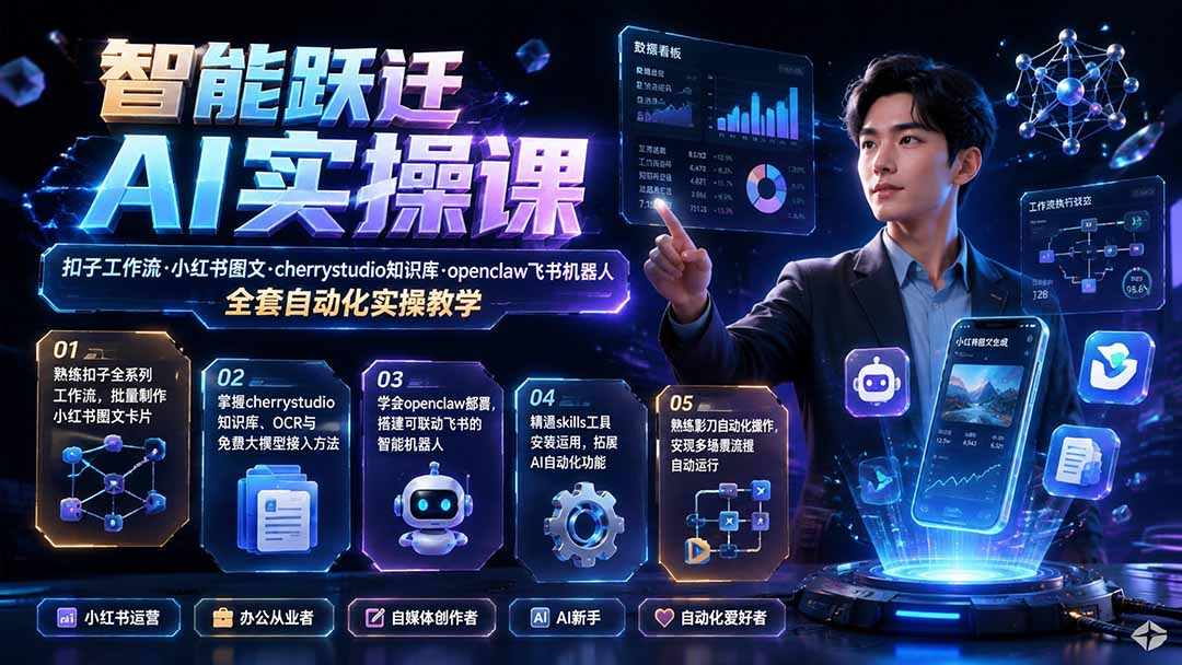（19652期）智能跃迁 AI实操课｜扣子工作流小红书图文搭建，cherrystudio知识库openclaw飞书机器人全套自动化实操教学-知享资源网