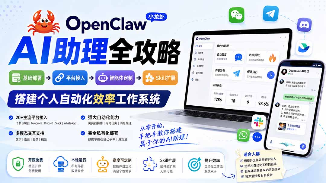 （19889期）OpenClaw AI助理全攻略：基础部署→平台接入→智能体定制→Skill扩展，搭建个人自动化效率工作系统-知享资源网