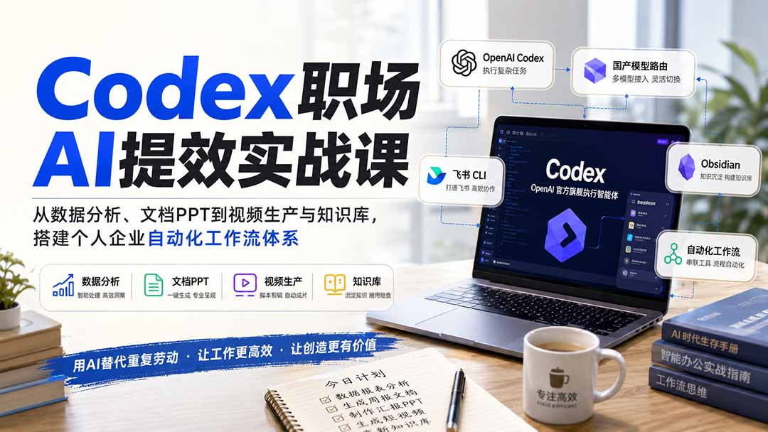（20057期）Codex职场AI提效实战课：从数据分析、文档PPT到视频生产与知识库，搭建个人企业自动化工作流体系-知享资源网