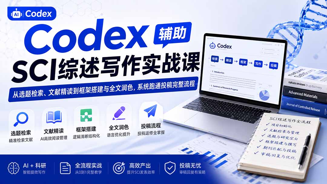 （19751期）Codex辅助SCI综述写作实战课——从选题检索、文献精读到框架搭建与全文润色，系统跑通投稿完整流程-知享资源网