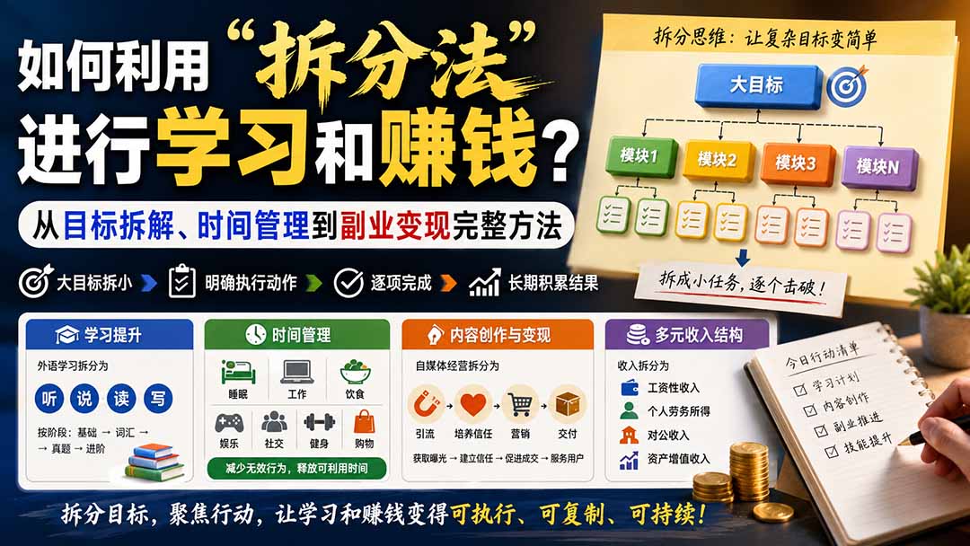 （20022期）付费文章：如何利用“拆分法”进行学习和賺钱？从目标拆解、时间管理到副业变现完整方法-知享资源网