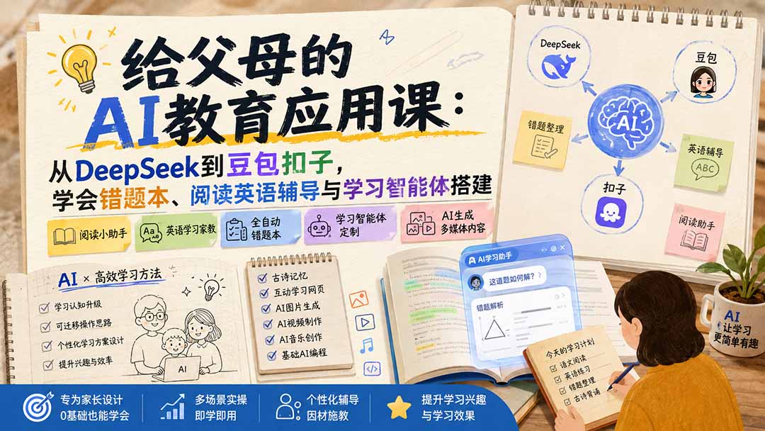 （19890期）给父母的AI教育应用课：从DeepSeek到豆包扣子，学会错题本、阅读英语辅导与学习智能体搭建-知享资源网