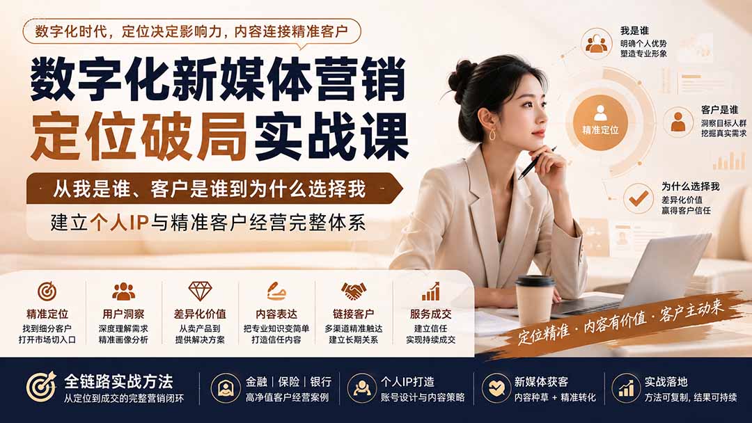 （20009期）数字化新媒体营销定位破局实战课：从我是谁、客户是谁到为什么选择我，建立个人IP与精准客户经营完整体系-知享资源网