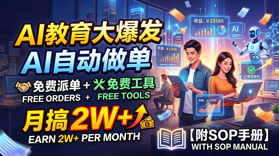 （19731期）AI教育大爆发，AI自动做单，免费派单+免费工具，月搞2W+【附SOP手册】-知享资源网