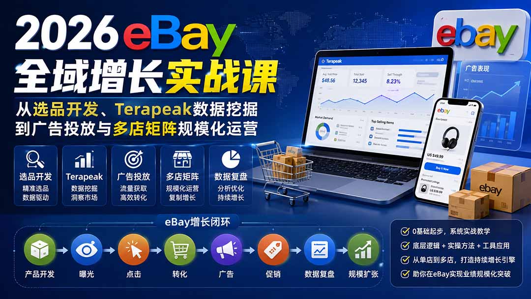 （20023期）2026-Vincent eBay全域增长实战课-无水印：从选品开发、Terapeak数据挖掘到广告投放与多店矩阵规模化运营-知享资源网