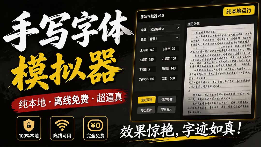 (19810期)罚抄神器!罚抄10万字都不在怕了,手写字体模拟生成器,附带新整理背景图和字体,纯本地离线运行-知享资源网