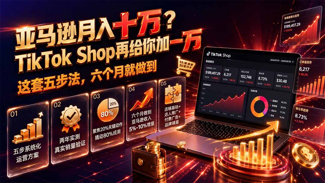 （19643期）亚马逊月入十万？TikTok Shop再给你加一万——这套五步法，六个月就做到【原创双语字幕】-知享资源网