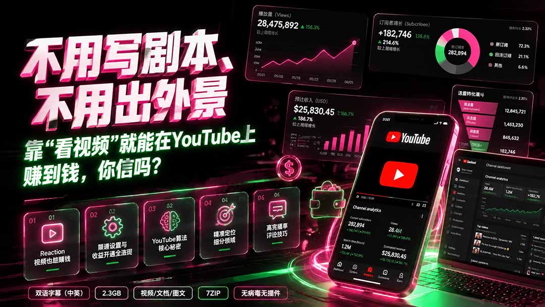 （19646期）不用写剧本、不用出外景——靠”看视频”就能在YouTube上赚到钱，你信吗？【原创双语字幕】-知享资源网