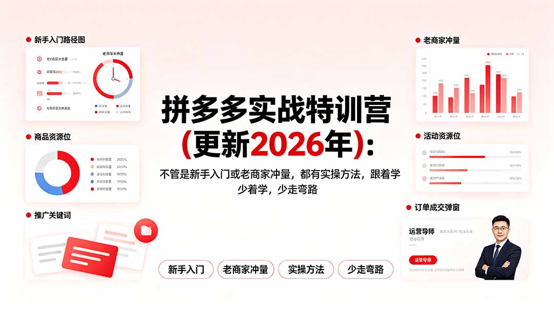 （19724期）拼多多实战特训营(更新2026年)：不管是新手入门或老商家冲量，都有实操方法，跟着学，少走弯路-知享资源网