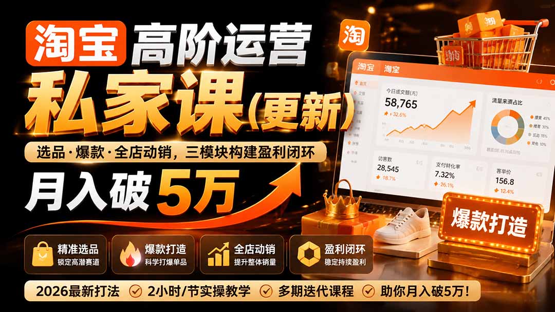 （19726期）淘宝高阶运营私家课（更新26年4月18）：选品、爆款、全店动销，三模块构建盈利闭环，月入破5万-知享资源网