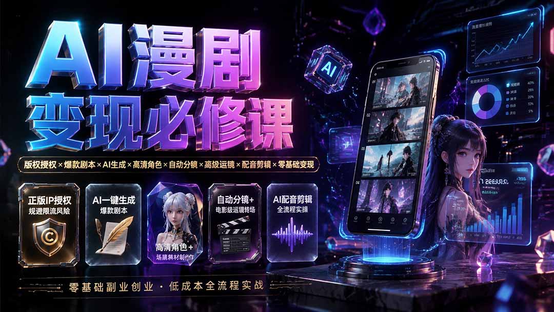 （19664期）AI漫剧变现必修课：版权授权×爆款剧本×AI生成×高清角色×自动分镜×高级运镜×配音剪辑×零基础变现-知享资源网