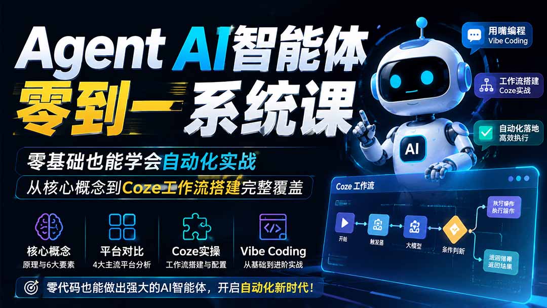 （19753期）Agent AI智能体零到一系统课；零基础也能学会自动化实战，从核心概念到Coze工作流搭建完整覆盖-知享资源网