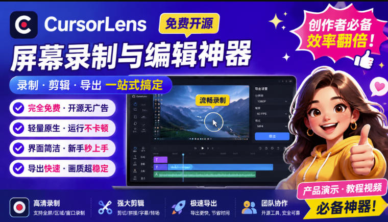 （19971期）CursorLens免费开源录屏工具，支持自动缩放，教程视频录制必备神器-知享资源网