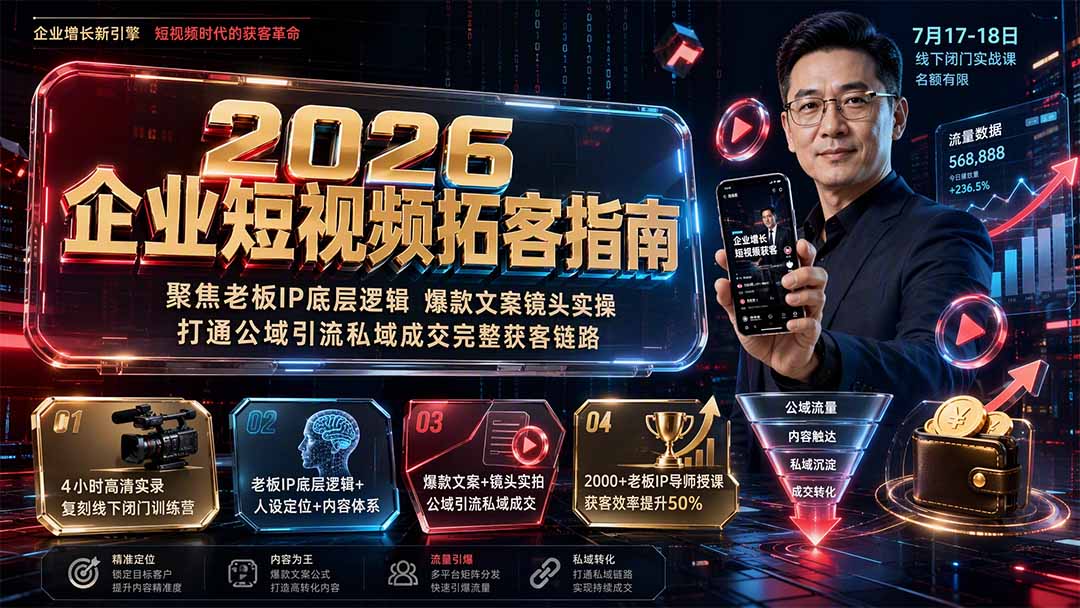 （19667期）2026企业短视频拓客指南：聚焦老板IP底层逻辑，爆款文案镜头实操，打通公域引流私域成交完整获客链路-知享资源网