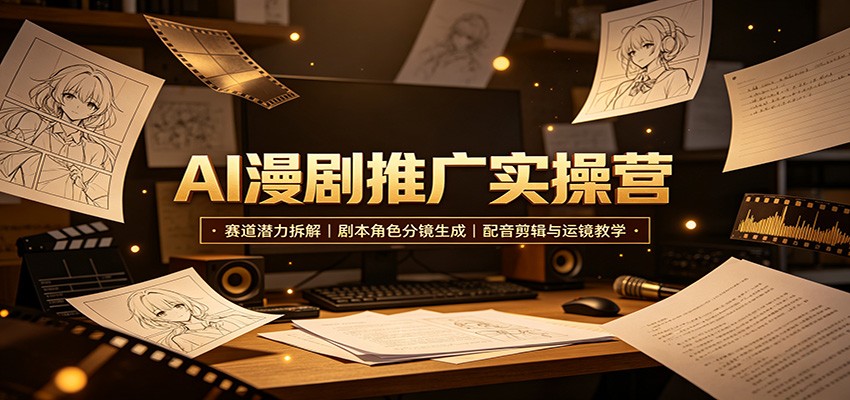AI漫剧推广实操营：赛道潜力拆解，剧本角色分镜生成，配音剪辑与运镜教学-知享资源网