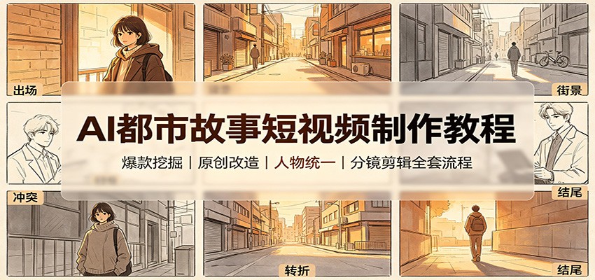 AI都市故事短视频制作教程：爆款挖掘原创改造，人物统一分镜剪辑全套流程-知享资源网