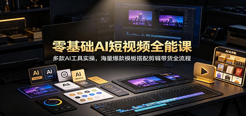 零基础AI短视频全能课：多款AI工具实操，海量爆款模板搭配剪辑带货全流程-知享资源网