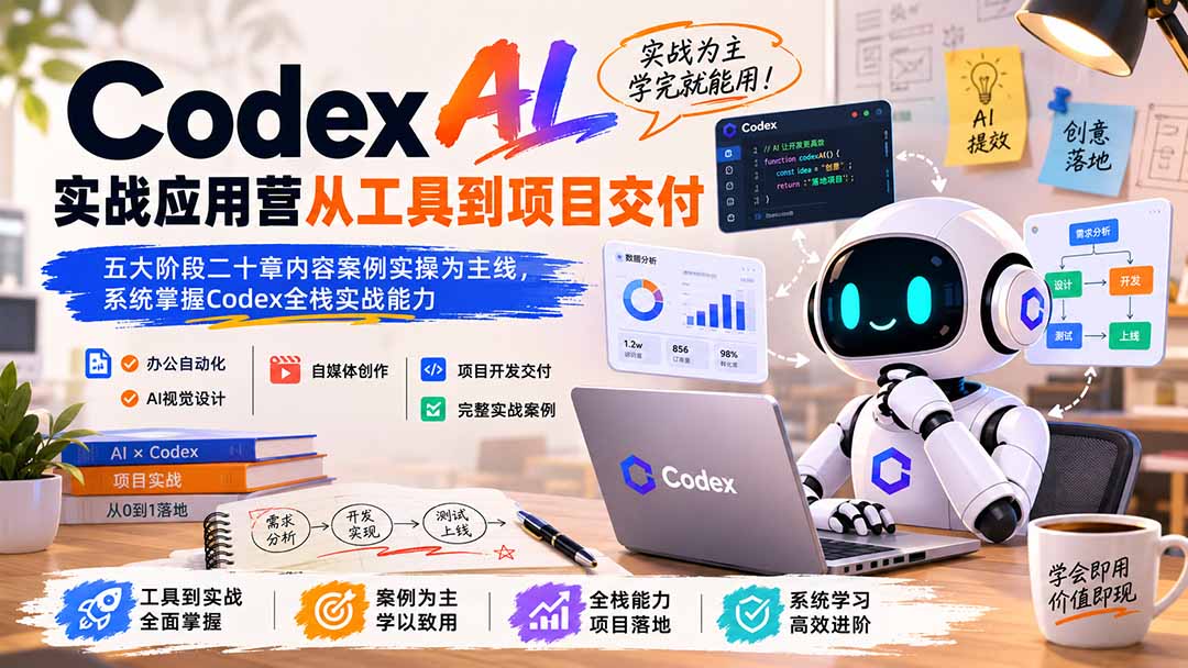 （19854期）Codex AI实战应用营从工具到项目交付；五大阶段二十章内容案例实操为主线，系统掌握Codex全栈实战能力-知享资源网
