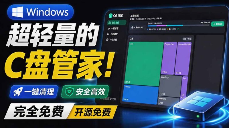 Windows 超轻量的C盘管家！超级有特点，支持磁盘分析及清理提醒，2M大小体积，完全免费 C盘管家-知享资源网