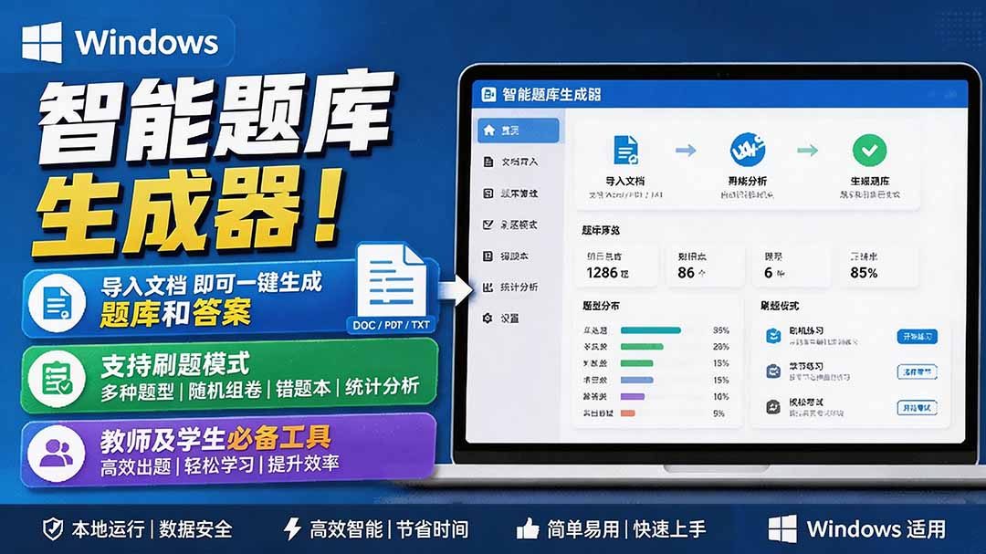 （19855期）Windows 智能题库刷题软件！导入文档一键生成题库和答案，并支持刷题模式，教师及学生必备工具 原创-知享资源网