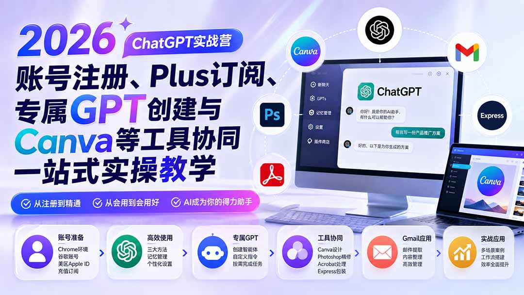 （19924期）2026 ChatGPT实战营；账号注册、Plus订阅、专属GPT创建与Canva等工具协同一站式实操教学-知享资源网