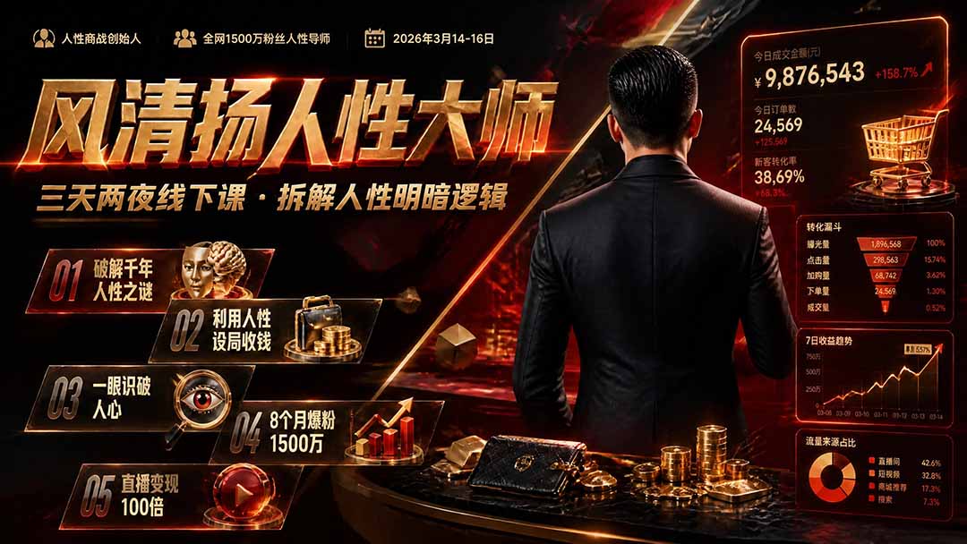 （19676期）风清扬人性大师-三天两夜3月14-16线下课2026年｜拆解人性明暗逻辑，识人避坑，千万粉涨粉+直播百倍变现实战教学-知享资源网