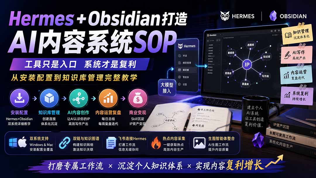 （19861期）Hermes+Obsidian打造AI内容系统SOP；工具只是入口系统才是复利，从安装配置到知识库管理完整教学-知享资源网