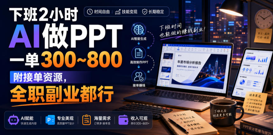 下班2小时AI做PPT，一单300~800，附接单资源，全职副业都行【揭秘】-知享资源网