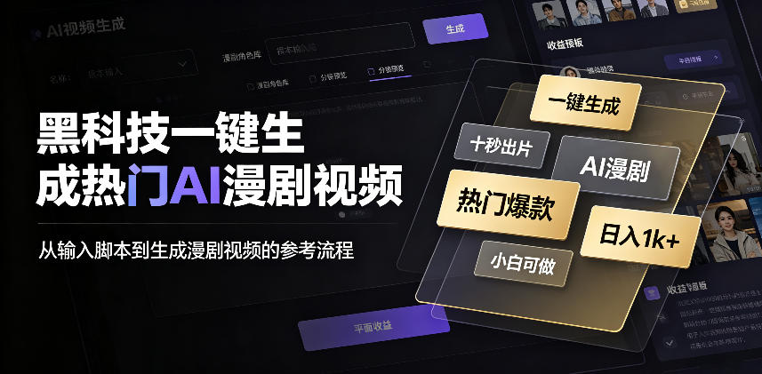 黑科技一键生成热门AI漫剧视频，十秒钟即可搞定，小白也能日入1k+【揭秘】-知享资源网
