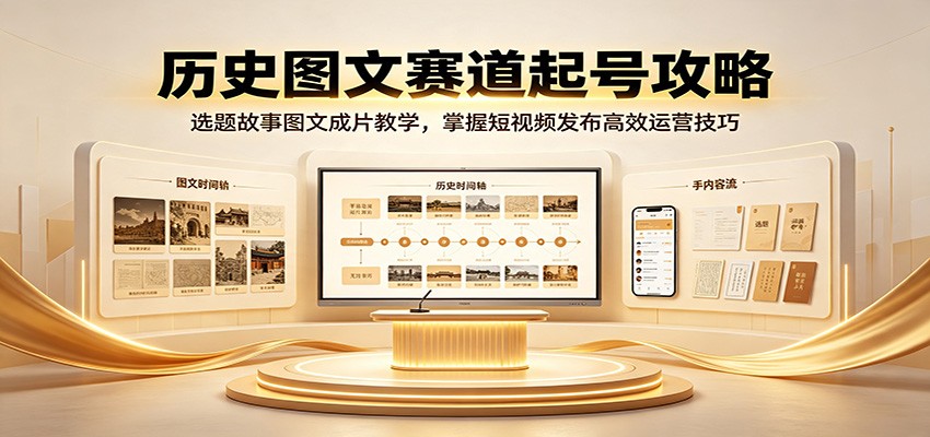 历史图文赛道起号攻略：选题故事图文成片教学，掌握短视频发布高效运营技巧-知享资源网