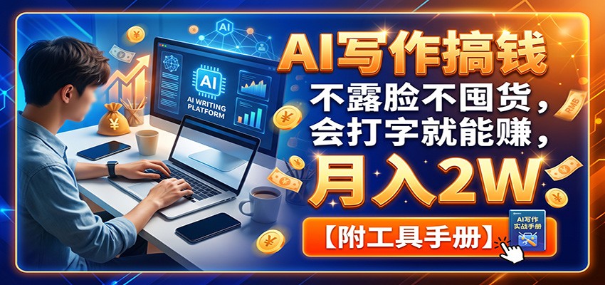 AI写作搞钱：不露脸不囤货，会打字就能赚，月入2W【附工具手册】-知享资源网