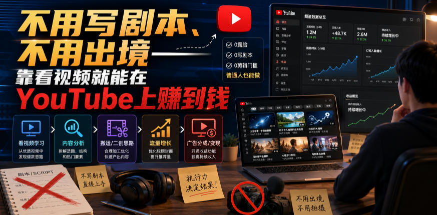 不用写剧本、不用出境——靠看视频就能在YouTube上賺到钱【原创双语字幕】-知享资源网