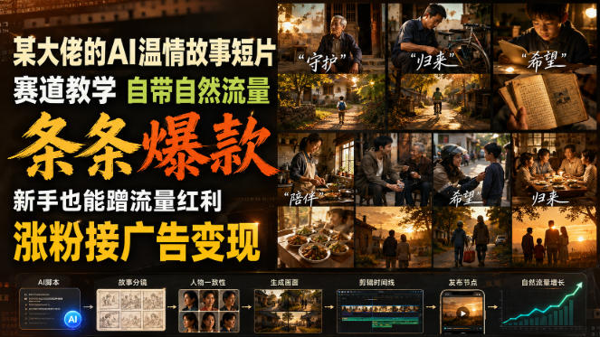 某大佬的AI温情故事短片赛道教学，自带自然流量，条条爆款，新手也能蹭流量红利，涨粉接广告变现-知享资源网