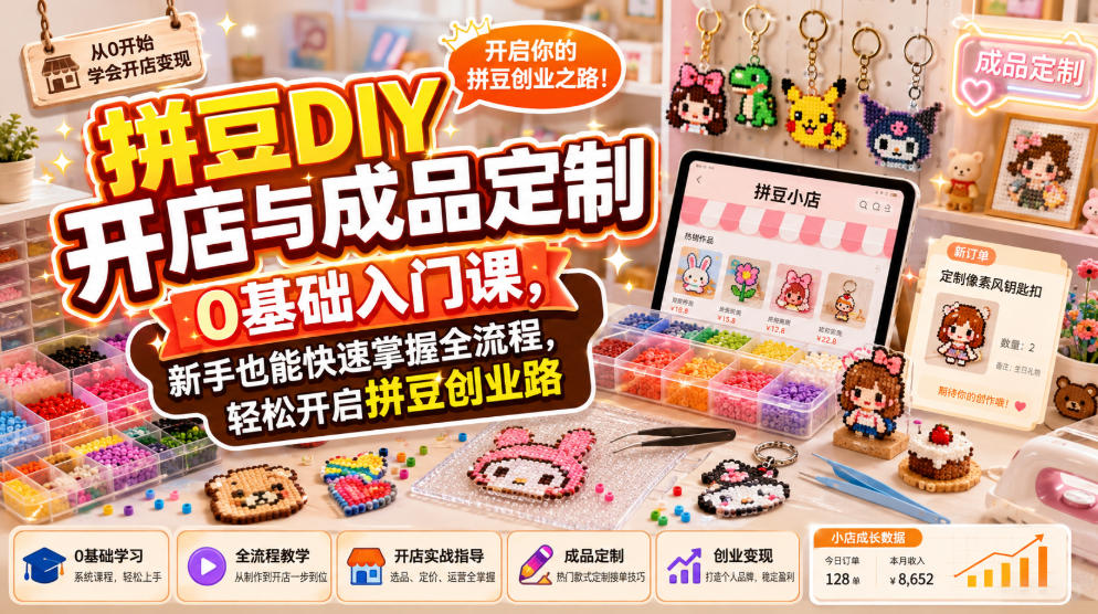 拼豆DIY开店与成品定制0基础入门课，新手也能快速掌握全流程，轻松开启拼豆创业路-知享资源网