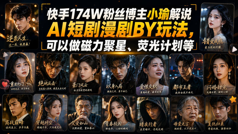 快手174W粉丝博主小瑜解说AI短剧漫剧搬运玩法，可以做磁力聚星、荧光计划等-知享资源网