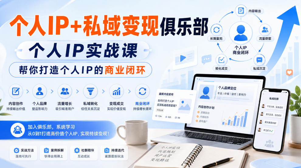 个人IP+私域变现俱乐部，个人IP实战课，帮你打造个人IP的商业闭环-知享资源网