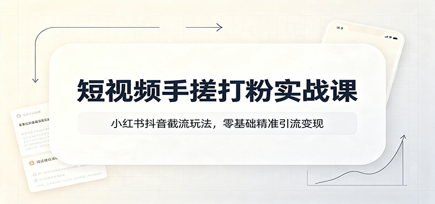 短视频手搓打粉实战课：小红书抖音截流玩法，零基础精准引流变现-知享资源网