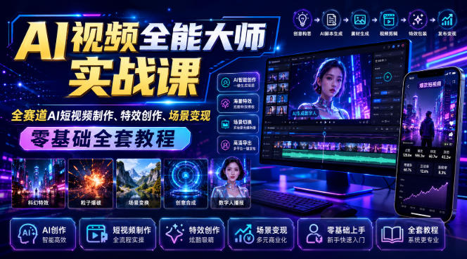 AI视频全能大师实战课｜全赛道AI短视频制作、特效创作、场景变现零基础全套教程-知享资源网