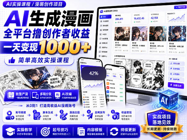 AI生成漫画全平台撸创作者收益内部课程，实操最高单日变现1k+-知享资源网