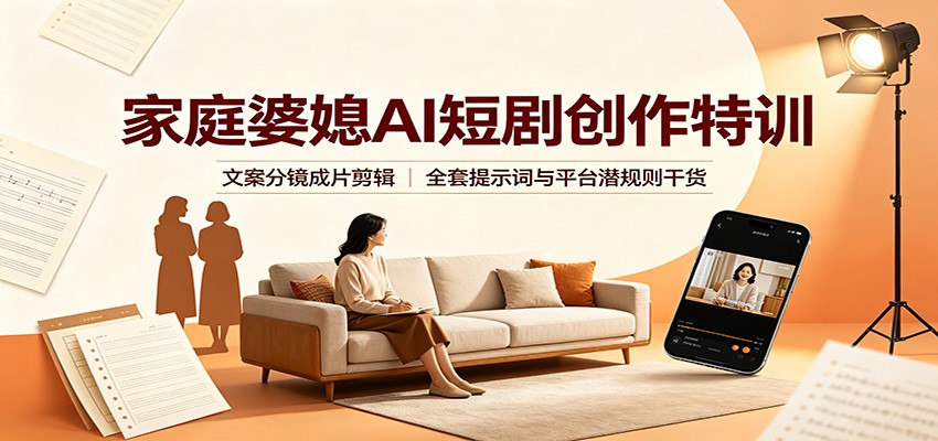 家庭婆媳AI短剧创作特训：文案分镜成片剪辑，全套提示词与平台潜规则干货-知享资源网
