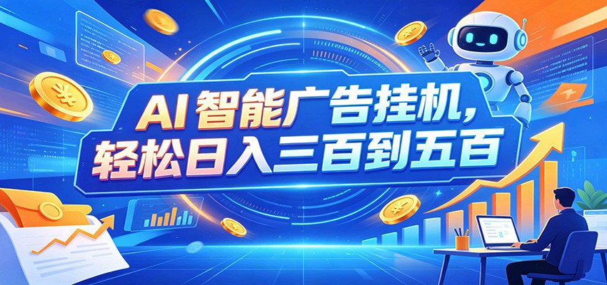 AI智能广告挂机，24小时自动跑，日入300-500，新手零门槛-知享资源网