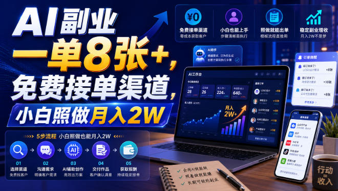 AI副业一单8张+，免费接单渠道，小白照做月入2W【揭秘】-知享资源网