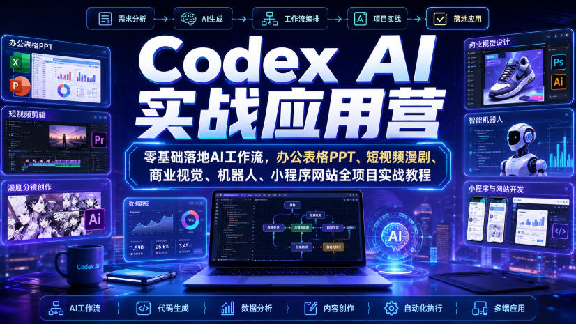 Codex AI实战应用营｜零基础落地AI工作流，办公表格PPT、短视频漫剧、商业视觉、机器人、小程序网站全项目实战教程-知享资源网