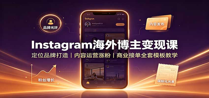 Instagram海外博主变现课：定位品牌打造，内容运营涨粉，商业接单全套模板教学-知享资源网