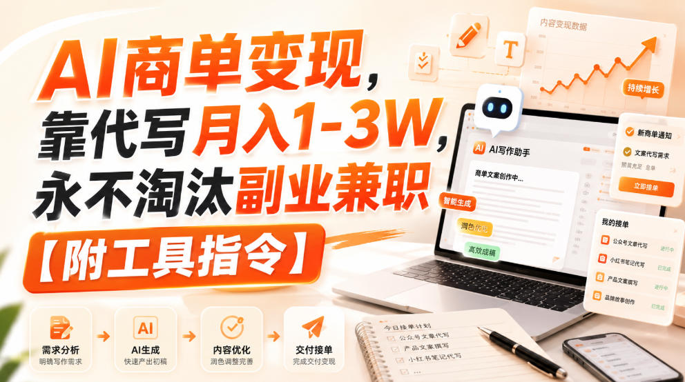 AI商单变现，靠代写月入1-3W，永不淘汰副业兼职【附工具指令】【揭秘】-知享资源网