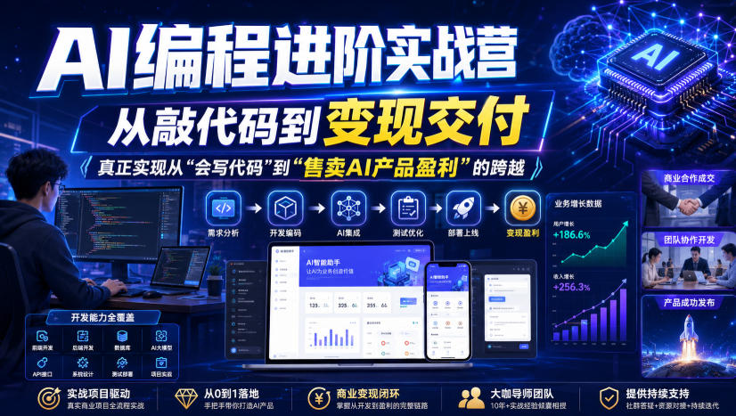 AI编程进阶实战营，从敲代码到变现交付，，真正实现从“会写代码”到“售卖AI产品盈利”的跨越-知享资源网