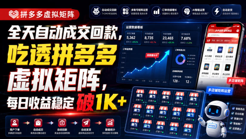 全天自动成交回款，吃透拼多多虚拟矩阵，每日收益稳定破1K+【揭秘】-知享资源网