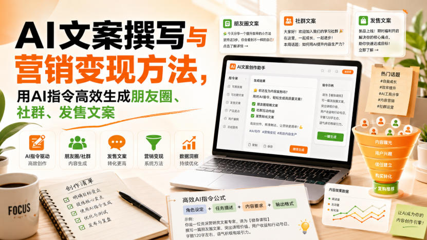 AI文案撰写与营销变现方法，用AI指令高效生成朋友圈、社群、发售文案-知享资源网