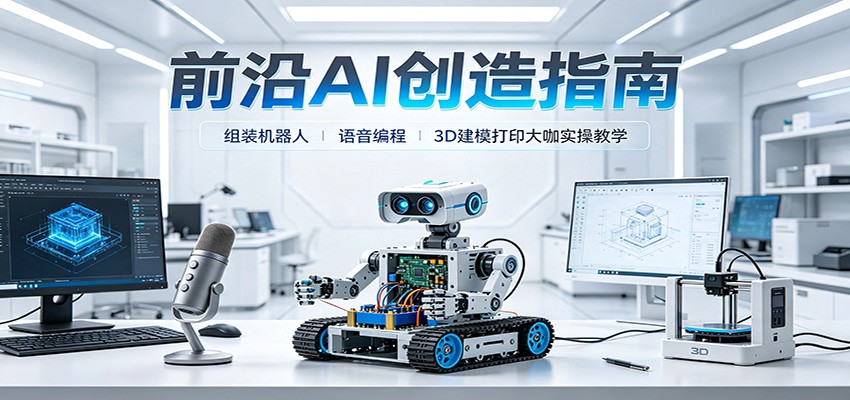 前沿AI创造指南：组装机器人、语音编程、3D建模打印大咖实操教学-知享资源网