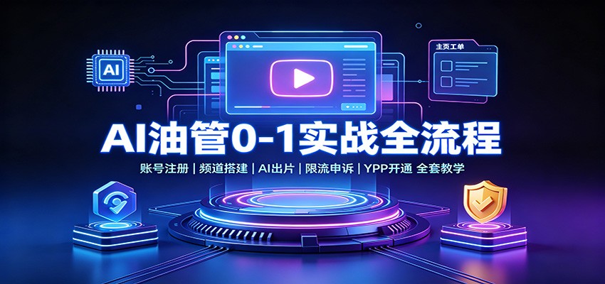 AI油管0-1实战：账号注册频道搭建，AI出片，限流申诉，YPP开通全套教学-知享资源网